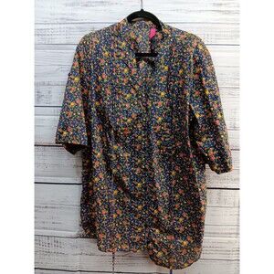 Pure Energy  Floral Blouse  Women's 1X Multicolor Cotton Button Business Casual